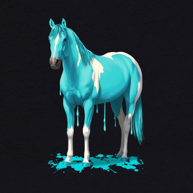 Bright Cyan Blue Pinto Dripping Wet Paint Horse by csforest